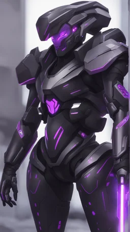 A close picture to Ramattra nemesis form in overwatch art style with black color and neon purple details
