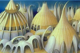 nautilus shell buildings and towers by artist "Leonora Carrington"