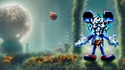 zombie mickey mouse hybrid, photorealism, movie screen capture, horror, sci-fi, retrofuturism,