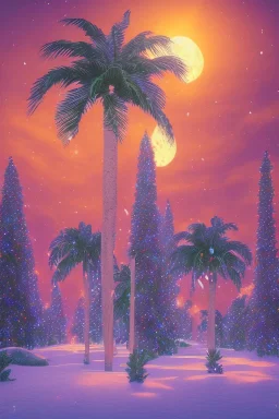 1980's vaporwave aesthetic palm trees in Christmas winter