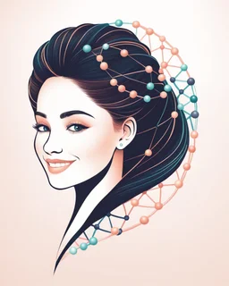 DNA molecule hair thread imitation logo pastel peach colors, smiling face, an older woman