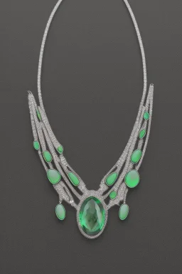 Dark Green Sea Jewel Necklace in White Gold