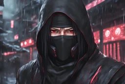 Itachi Uchiha in 8k nier automata artstyle, Uchiha ninja Custom, neon effect, close picture, rain, fantasy world, intricate details, highly detailed, high details, detailed portrait, masterpiece,ultra detailed, ultra quality