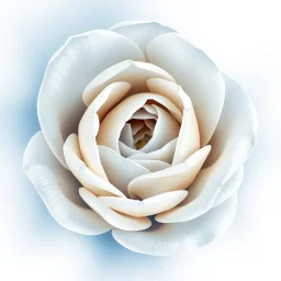 Create a detailed digital illustration of a white roses in soft and abstract style. The background should be composed of blue petals that gradually transition to a creamy butter-colored center, with the petal tips delicately tinted in a noble, pale blue. The transitions between colors should be seamless and smooth, with no sharp edges, giving the petals an ethereal, veil-like, silky appearance. Focus on capturing the soft texture and gentle flow of the tulip petals, creating a dreamy and elegan