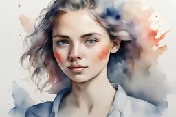 uma jovem ultra realista comestilo de aquarela