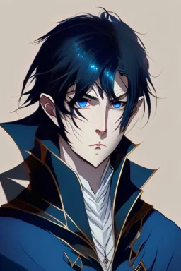 young black haired blue eyed wizard in the style of lovecract