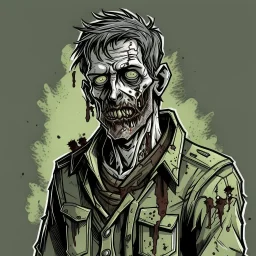 zombie, dead, portrait,,comic book, post-apocalypse, gray background,