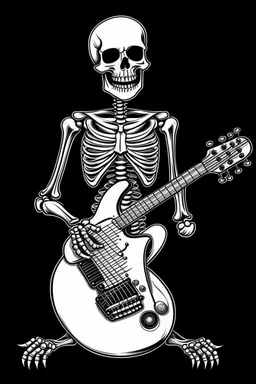 Black and White Graphic Art of a SKELETON HUGGING A GUITAR
