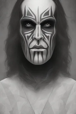 Geometric portrait of a man with black metal facepaint , looking like Abbath from Immortal