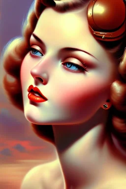 woman, 1940s painting, close up, cute, beautiful, wholesome