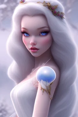 Snow white, beautiful, soft, blues eyes, straight and blonde long hair