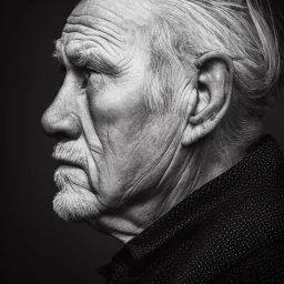 moody charcoal side profile portrait of an old man, side on profile, studio photography, delicate, highly detailed, chiaroscuro, beautiful composition, delicate arrangement, aesthetic, soft lighting, tender