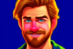 Happy Andrew Garfield with a beard and blue eyes in Pixar style