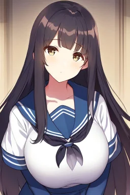 beautiful young woman with long hair in a school uniform anime