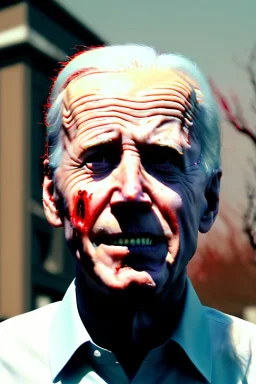 Ultra realistic image, joe biden zombie, zombie performance, blood, torn arm, night, walking twisted, waist up view, walking dead style, dark ambient, highly detailed, White House background, concept art, unreal engine 5, god rays, ray tracing, RTX, lumen lighting, ultra detail, volumetric lighting, 3d, finely drawn, high definition, high resolution.