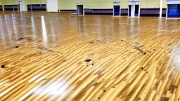 lady dirties wood floor in public fitness center