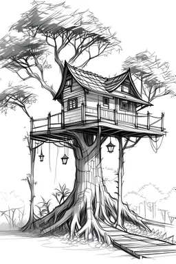 Help me generate a tree house sketch