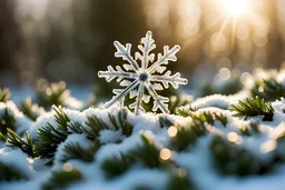 Sun shining and sparkling off a frozen snowflake macro crisp quality high definition realistic professional award winning photography Professional photography, bokeh, natural lighting, canon lens, shot on dslr 64 megapixels sharp focus