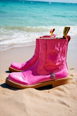 boots made of bubble gum on the beach, old worn autochrome
