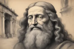 leonardo da vinci in firenze in sunshine, shading pastel and charcoal