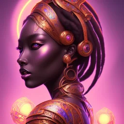 sango fantasy, fantasy magic, intricate, sharp focus, illustration, highly detailed, digital painting, concept art, matte, masterpiece head sexy lady body black African beauty space lady black leopard skin one head African afro sun, neon color scheme, high key lighting, volumetric light high details psychedelic background