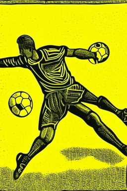 Woodcut, soccer kick