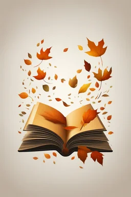 square logo , landscape with leaf fall, flying leaves in the book
