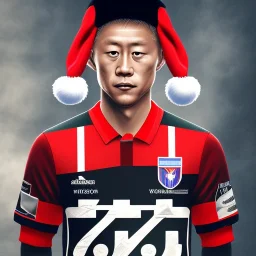 Keisuke Honda wearing a Santa hat and sitting in a Shinkansen in Tokyo