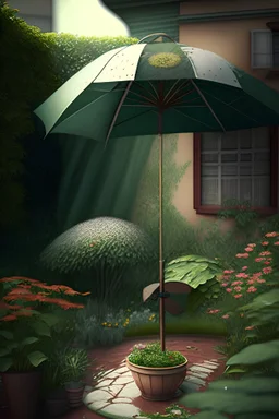 real world garden and umbrella