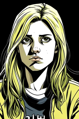 Female, daughter, 15 years old, sad, with blonde hair in a comic style