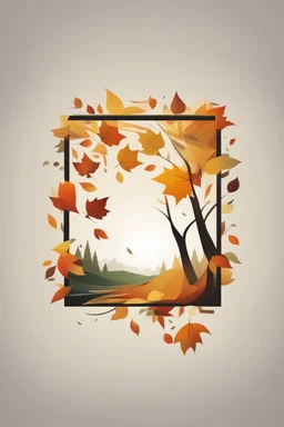 square logo , landscape with leaf fall, flying leaves