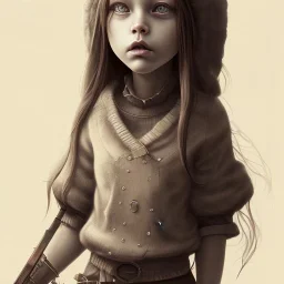 cute girl with little monster, style <John Kenn Mortensen>,