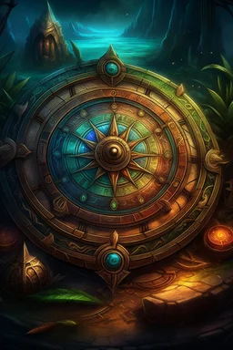 Digital art illustration of the ancient compass of guidance, a card with intricate detailing and ancient symbols, designed to guide players and provide them with the ability to rearrange piles on the game board, allowing complete control over the game strategy. the illustration will capture the essence of adventure and mystery, with a touch of fantasy, using vibrant colors and digital painting techniques.