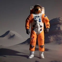 an astronaut in moon, full body, highly detailed, kente, orange puffer jacket, 3d render