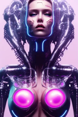 cyberpunk, pink latex body, women, body portrai, big boobs, highlight eyes perfect, skin, tron, cyborg, perfekt sexy, real, dream, hr giger