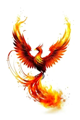 Majestic phoenix rising from flames white background