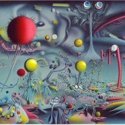 sureal landscape in microcosm with bacteria and viruses by yves tanguy and dr seuss