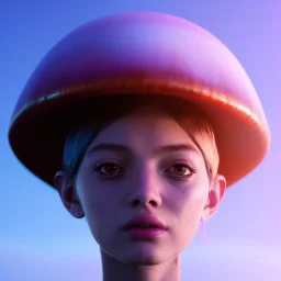 Mushroom head girl unreal 5, octane render, cinema4d, redshift render, hyper realistic, cenematic, vibrancy, synthwave, retouch, centered, dynamic lighting, dramatic lighting, 4k, highly detailed, attractive beautiful, realistic, epic composition, holographic,