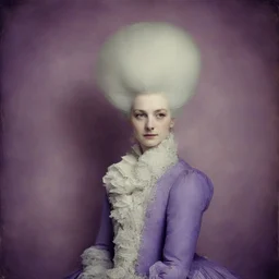Marie-Antoinette,purple fur, strpied wallpaper, old autochrome