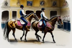 Lipizzaner making a levade in the spanish riding school in Vienna, Aquarell