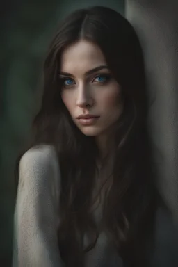 Portrait of young sensual woman with blue eyes and long dark hair. Photo taken under the natural light