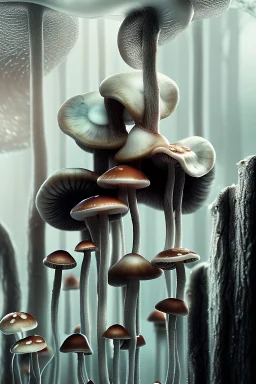 ultrarealistic, cinematic lighting, 160mm lense, depth of field, DoF, highly detailed, award winning photography, fungi, mushrooms