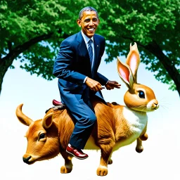 phototorealistic album cover obama doing stupid shit and bucks the bunny riding a swine