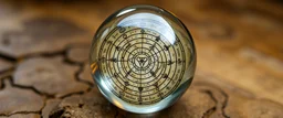 map of labyrinth contained in a glass ball with elemental sigils and symbols
