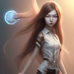 Seting Korean gamer girl , long Brown hair, White headfone, hands on the Chen, round circle glasses ,elemental face, Unreal Engine 5, highly detailed, highest quality, digital painting, complex 3d render, unreal engine render, insane detail, intricate photograph quality, magnificent, highly intricate, Realistic photography