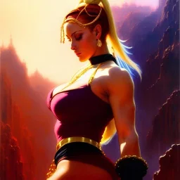 Drawing of beautiful face,busty Cammy-Street fighter,intense stare,Minimal ancient armor, balanciaga fashion clothe painting by gaston bussiere, greg rutkowski, yoji shinkawa, yoshitaka amano, tsutomu nihei, donato giancola, tim hildebrandt, oil on canvas, cinematic composition, extreme detail,fit full head inside picture,16k