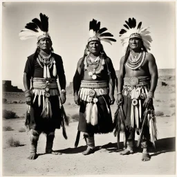 The photograph depicts three Navajo men in ceremonial dress, representing figures from Navajo mythology. The figures are identified in the caption as Tonenili, Tobadzischini, and Nayenezgani. The image is part of Curtis's multi-volume work, The North American Indian, which aimed to document Native American tribes.
