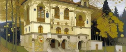 A white vampire bat chateau painted by Gustav Klimt