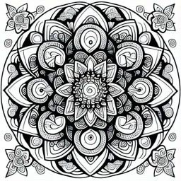 kids coloring page, mandala fully on page, perfectly symmetrical, cartoon style, thick lines, low detail, no shading