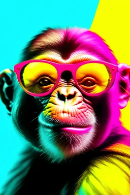 photo funny monkey wearing sunglasses on a colorful background generative ai